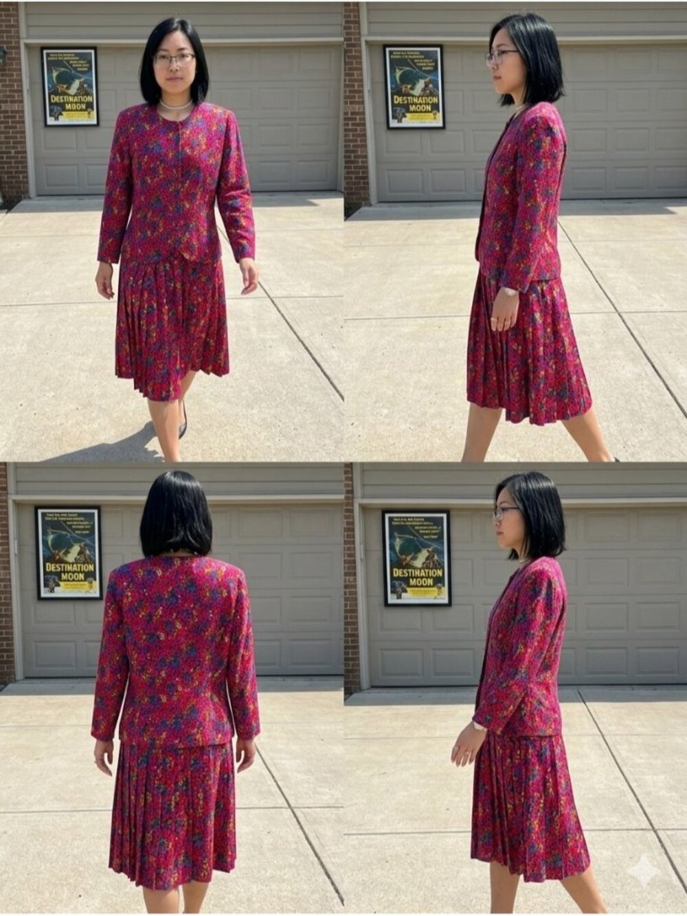 Kiva Sport Vintage 80s 90s Skirt Set Blazer Pleated Midi Womens Size 8 Geometric